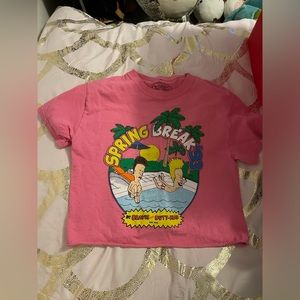 hot pink cropped beavis and butthead graphic tee